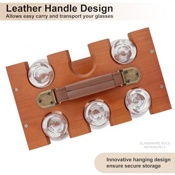 나무 위스키 시음 유리 랙 - Glencairn 위스키 잔 6개 세트와 호환 가능, 유리 제품 건조 홀더 캐리어 버번 위스키 잔 보관 주최자(돌 포함)