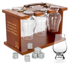 나무 위스키 시음 유리 랙 - Glencairn 위스키 잔 6개 세트와 호환 가능, 유리 제품 건조 홀더 캐리어 버번 위스키 잔 보관 주최자(돌 포함)
