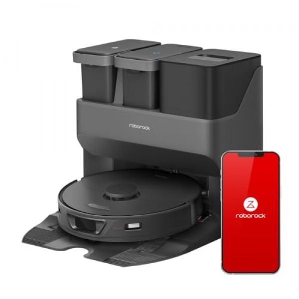 roborock S7 Max Ultra 로봇 진공청소기 및 걸레 콤보, 자동 걸레 건조/세척, 자가 비우기, 자가 리필, 5500Pa 흡입, 반응성 기술 장애물 회피, 블랙(RockDock Ultra 시리즈)