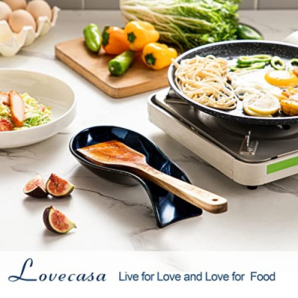 LOVECASA 스토브 탑용 스푼 레스트, 스푼 홀더 석기기구 레스트 9 인치 주걱 홀더, 주방 카운터 용 요리 스푼 홀더, 블루 스푼 레스트