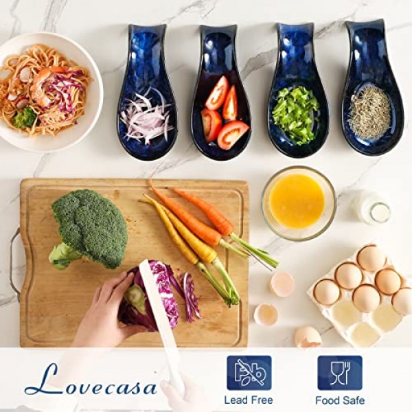 LOVECASA 스토브 탑용 스푼 레스트, 스푼 홀더 석기기구 레스트 9 인치 주걱 홀더, 주방 카운터 용 요리 스푼 홀더, 블루 스푼 레스트