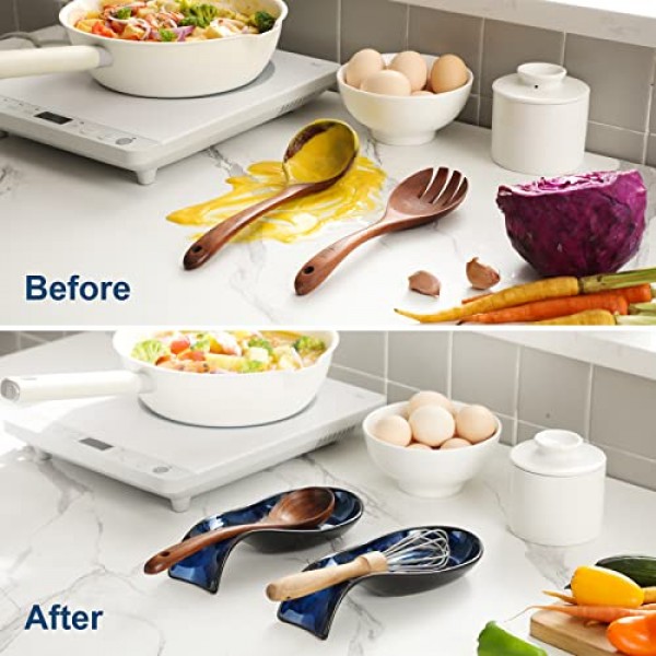 LOVECASA 스토브 탑용 스푼 레스트, 스푼 홀더 석기기구 레스트 9 인치 주걱 홀더, 주방 카운터 용 요리 스푼 홀더, 블루 스푼 레스트