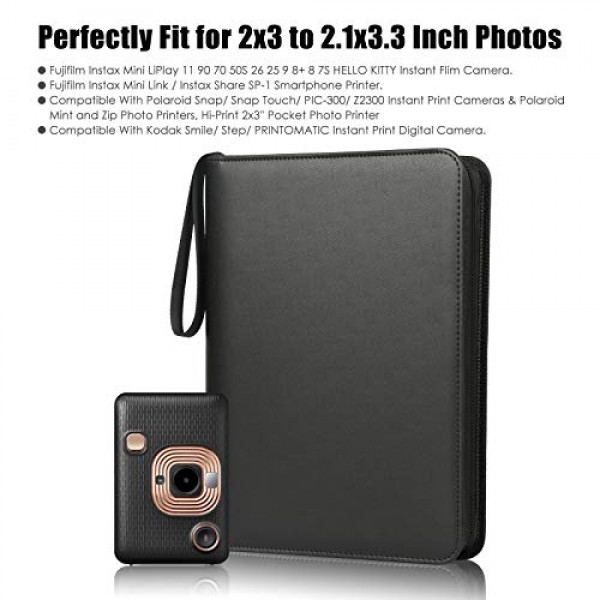 Fujifilm Instax Mini 11 90 70 9 8+ 8 LiPlay 즉석 카메라용 540 포켓 사진 앨범, Polaroid Snap SnapTouch PIC-300 Z2300 즉석 카메라, Kodak Smile Printomatic 즉석 인쇄 카메라(검은색)