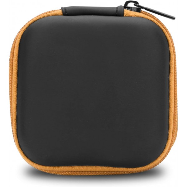 오렌지 색상의 Cadorabo 헤드폰 보관함 - 메쉬 수납공간과 헤드셋, 인이어 헤드폰 등을 수납할 수 있는 지퍼가 있는 치수 안정성이 뛰어난 정사각형의 견고한 가방 - 케