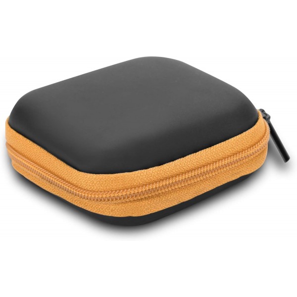 오렌지 색상의 Cadorabo 헤드폰 보관함 - 메쉬 수납공간과 헤드셋, 인이어 헤드폰 등을 수납할 수 있는 지퍼가 있는 치수 안정성이 뛰어난 정사각형의 견고한 가방 - 케
