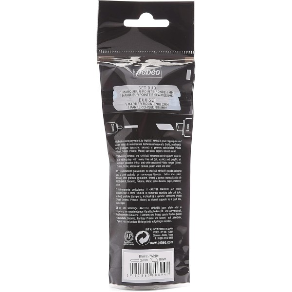 Pébéo 580893 4 Artist Marker 2팁 알루미늄 2/8mm, 흰색, 21 x 8 x 3cm