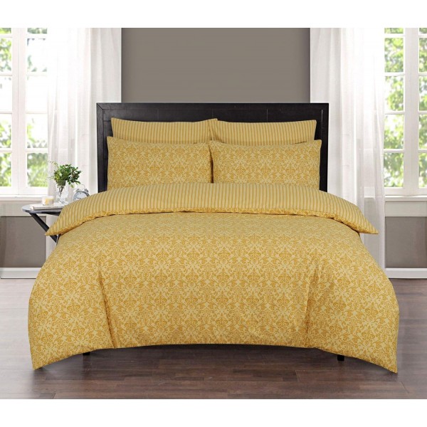 Linen Zone - 면 100% 양면 발리아 프린트 이불커버 세트 - 케어프리 (Balia Mustard, King) Balia Mustard King
