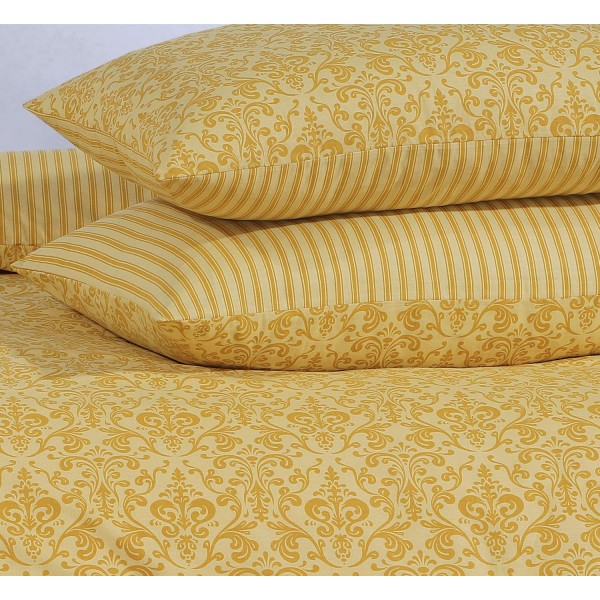 Linen Zone - 면 100% 양면 발리아 프린트 이불커버 세트 - 케어프리 (Balia Mustard, King) Balia Mustard King