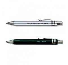 KOH-I-NOOR 5358 - 연필깎이와 클립이 포함된 금속 샤프펜슬 - 2개 세트 - 내 두께 3.2mm - 검정색과 은색