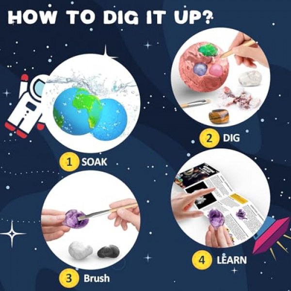 과학 발굴 키트, 6-12세 어린이를 위한 부활절 달걀 및 태양계 우주 장난감 9개 행성에서 18개의 실제 보석 발굴, STEM 교육 키트 고고학 지질학 소년 소녀를 위한 크리스