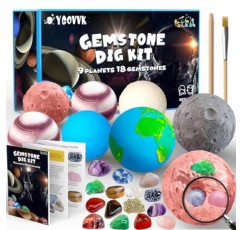 과학 발굴 키트, 6-12세 어린이를 위한 부활절 달걀 및 태양계 우주 장난감 9개 행성에서 18개의 실제 보석 발굴, STEM 교육 키트 고고학 지질학 소년 소녀를 위한 크리스