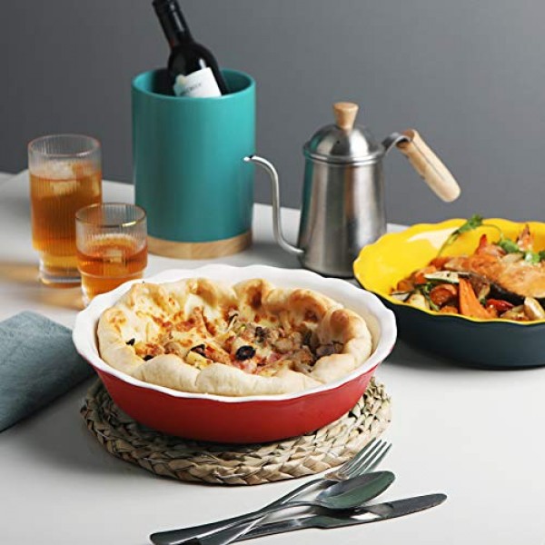 베이킹용 Sweejar 세라믹 파이 팬, 저녁 식사용 10인치 원형 베이킹 접시, 애플 파이, 호박 파이, 냄비 파이용 부드러운 웨이브 가장자리가 있는 붙지 않는 파이 접시(빨