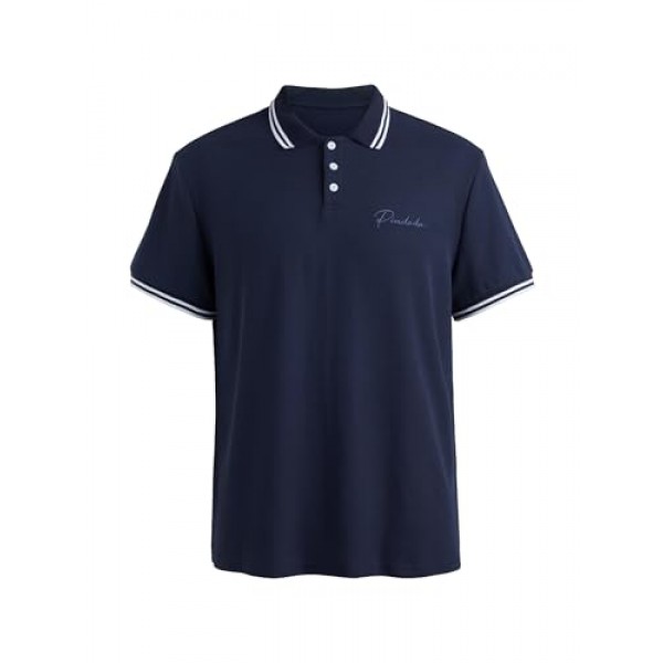 PINDODA 남성용 코튼 피케 골프 폴로 셔츠 캐주얼 반소매 클래식 폴로 셔츠 버튼 다운 셔츠