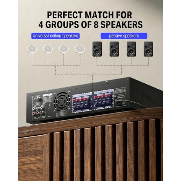 오디오 전력 증폭기 Bluetooth 5.0, Donner 440W 오디오 증폭기 4채널, 스테레오 수신기(USB, SD, FM, 2 마이크 입력 에코, RCA, LED, 스튜디오, 홈 시네마, MAMP5용)