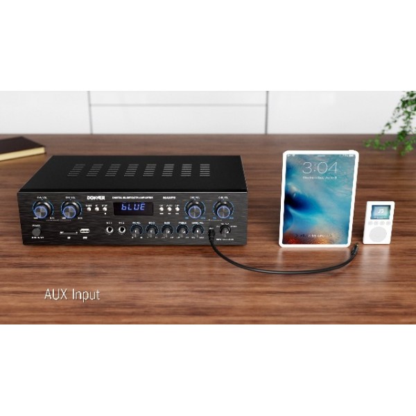 오디오 전력 증폭기 Bluetooth 5.0, Donner 440W 오디오 증폭기 4채널, 스테레오 수신기(USB, SD, FM, 2 마이크 입력 에코, RCA, LED, 스튜디오, 홈 시네마, MAMP5용)