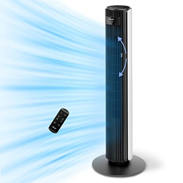 침실용 Levoit 타워 팬, 7.5m/s 강력한 23W 에너지 절약 팬, 원격 제어 기능이 있는 25dB 매우 조용한 기둥 팬, 12가지 속도, 4가지 모드, 흰색