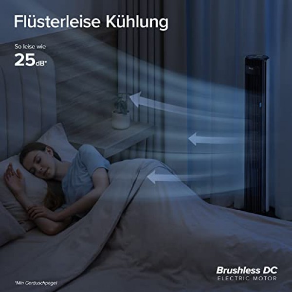 침실용 Levoit 타워 팬, 7.5m/s 강력한 23W 에너지 절약 팬, 원격 제어 기능이 있는 25dB 매우 조용한 기둥 팬, 12가지 속도, 4가지 모드, 흰색