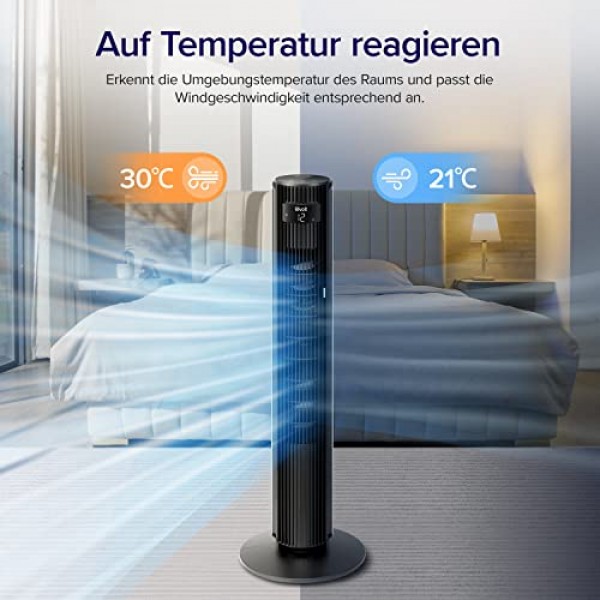 침실용 Levoit 타워 팬, 7.5m/s 강력한 23W 에너지 절약 팬, 원격 제어 기능이 있는 25dB 매우 조용한 기둥 팬, 12가지 속도, 4가지 모드, 흰색