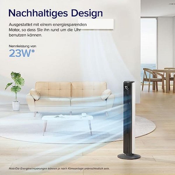 침실용 Levoit 타워 팬, 7.5m/s 강력한 23W 에너지 절약 팬, 원격 제어 기능이 있는 25dB 매우 조용한 기둥 팬, 12가지 속도, 4가지 모드, 흰색