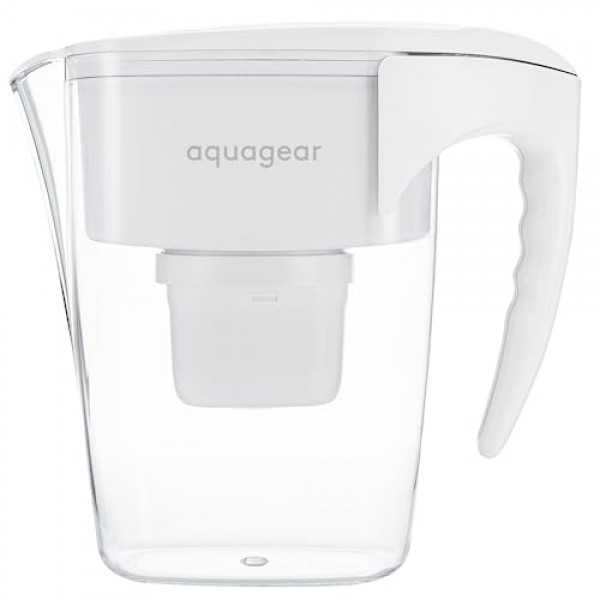 Aquagear 정수 필터 투수 - 납, 염소, PFOA/PFOS, 미세 플라스틱 필터, 10컵, 120갤런 필터 수명 - 미국산 필터 미디어