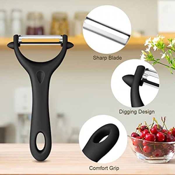 AUAUY 2PCS 감자 필러, Y자형 회전식 야채 필러, 주방용 과일 필러, 미끄럼 방지 그립 필러, 인체공학적 핸들 날카로운 블레이드 스테인레스 스틸 필러(녹색, 검정색)