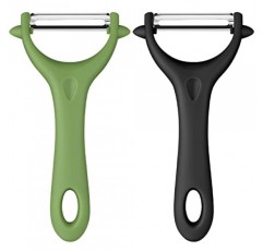AUAUY 2PCS 감자 필러, Y자형 회전식 야채 필러, 주방용 과일 필러, 미끄럼 방지 그립 필러, 인체공학적 핸들 날카로운 블레이드 스테인레스 스틸 필러(녹색, 검정색)