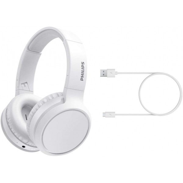 PHILIPS 헤드폰 Bluetooth 마이크/무선, 소음 차단, 29시간 재생, 고속 충전, BASS 부스트 버튼 오버이어 TAH5205WT/00 화이트 2020/2021