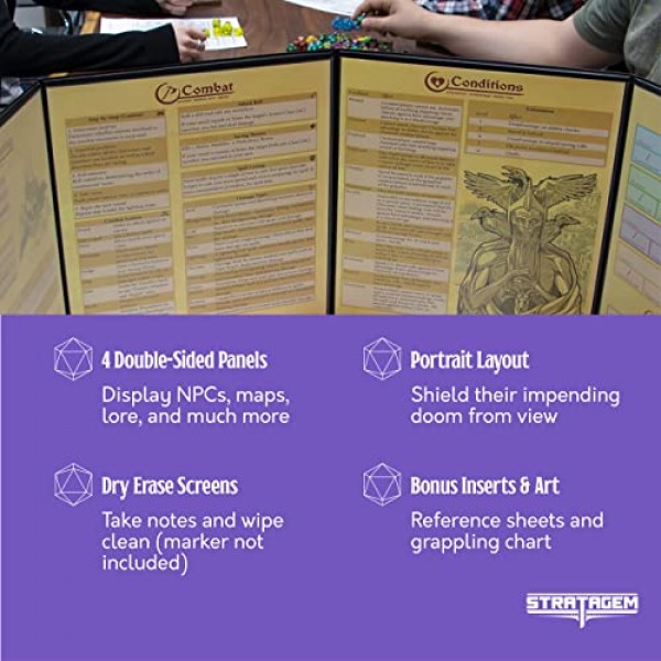 Stratagem The Master's Tome 4패널 커스터마이징 가능한 GM 화면(무료 삽입 포함) – Dry Erase, Dungeon & Game Master Access for Tabletop RPG Campaigns (Black) : Toys & Games