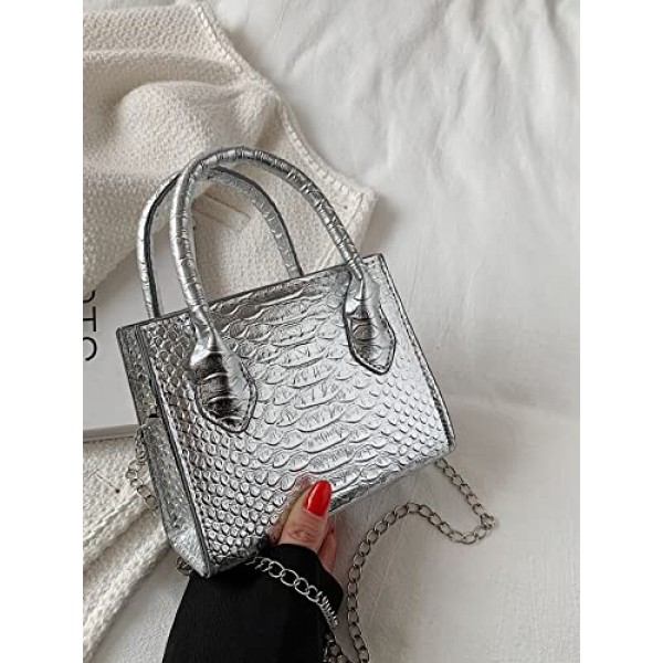 GORGLITTER 여성용 소형 크로스 바디 백 미니 지갑 메탈릭 악어 프린트 더블 핸들 사첼 숄더백 지갑