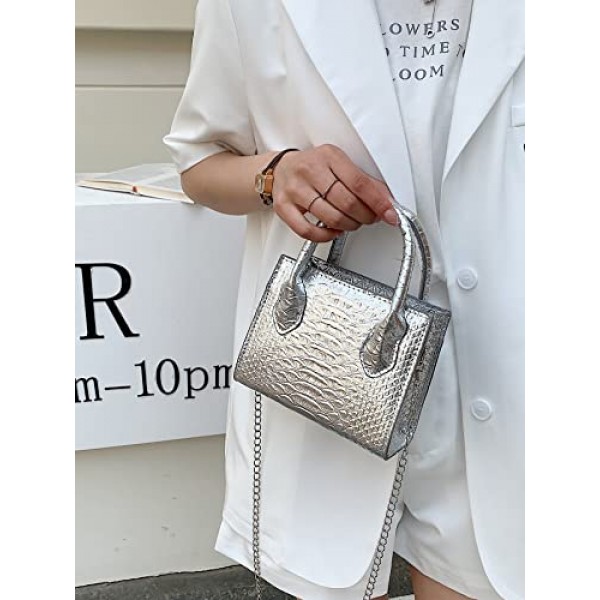 GORGLITTER 여성용 소형 크로스 바디 백 미니 지갑 메탈릭 악어 프린트 더블 핸들 사첼 숄더백 지갑