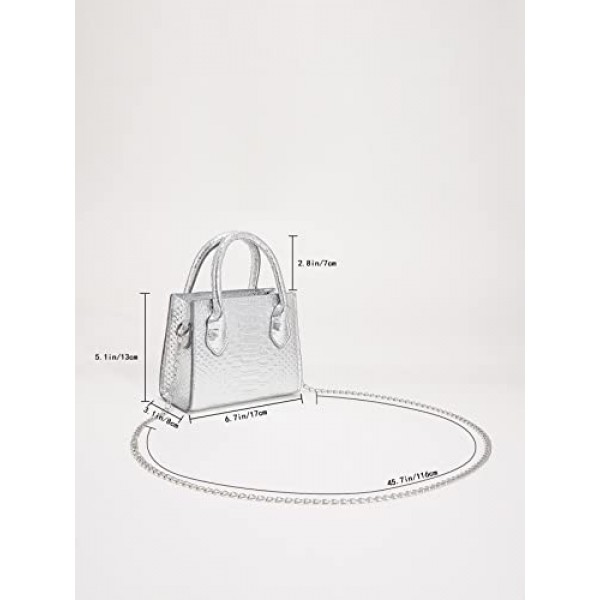 GORGLITTER 여성용 소형 크로스 바디 백 미니 지갑 메탈릭 악어 프린트 더블 핸들 사첼 숄더백 지갑