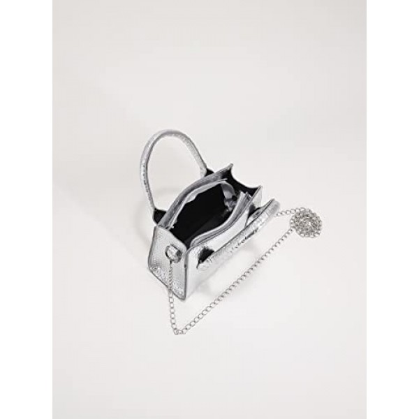 GORGLITTER 여성용 소형 크로스 바디 백 미니 지갑 메탈릭 악어 프린트 더블 핸들 사첼 숄더백 지갑