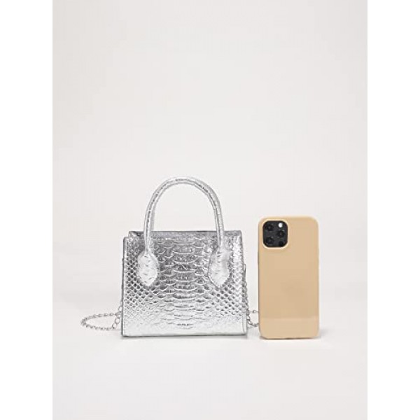 GORGLITTER 여성용 소형 크로스 바디 백 미니 지갑 메탈릭 악어 프린트 더블 핸들 사첼 숄더백 지갑