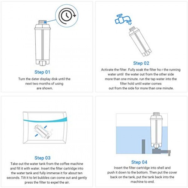 DeLonghi 필터 DLSC002용 커피 정수 필터 교체, ECAM, ESAM, ETAM, BCO, EC 시리즈와 호환되는 커피 머신 필터(4개 팩)