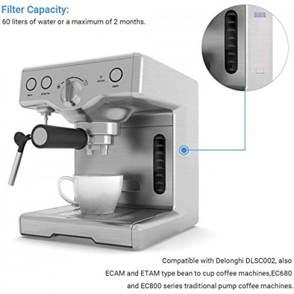 DeLonghi 필터 DLSC002용 커피 정수 필터 교체, ECAM, ESAM, ETAM, BCO, EC 시리즈와 호환되는 커피 머신 필터(4개 팩)
