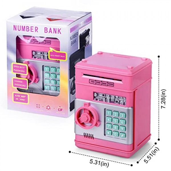 Highttoy 어린이용 ATM 전자 동전 화폐 어린이를 위한 안전 뜨거운 선물, 핑크