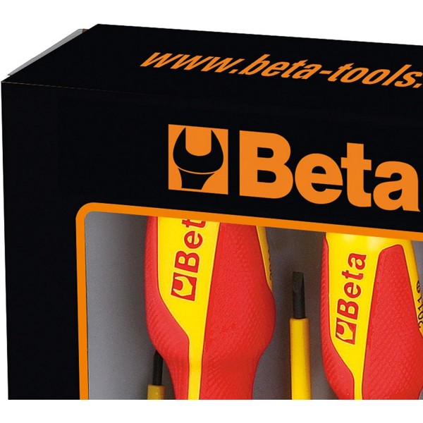 Beta 1273 MQ/D6-6 스크루드라이버 세트, 스크루드라이버 세트, (공구 세트 6종, 그립 포함, 3개의 일자형 및 Phillips, 내구성이 뛰어난 공구, 무게: 478g), 노란색/빨간색, 1273085