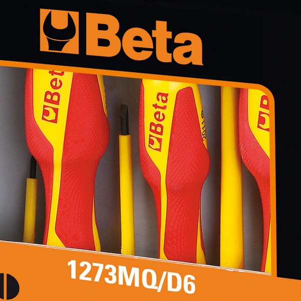 Beta 1273 MQ/D6-6 스크루드라이버 세트, 스크루드라이버 세트, (공구 세트 6종, 그립 포함, 3개의 일자형 및 Phillips, 내구성이 뛰어난 공구, 무게: 478g), 노란색/빨간색, 1273085