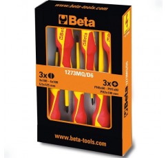 Beta 1273 MQ/D6-6 스크루드라이버 세트, 스크루드라이버 세트, (공구 세트 6종, 그립 포함, 3개의 일자형 및 Phillips, 내구성이 뛰어난 공구, 무게: 478g), 노란색/빨간색, 1273085