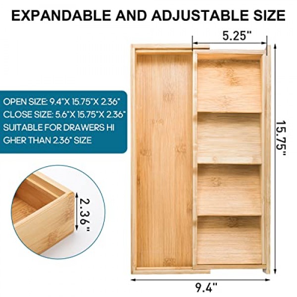 Fasmov 은식기 정리함 보관함, 대나무 컴팩트 기구 정리함, 플랫웨어 숟가락 포크를 들고 있는 주방 서랍용 칼붙이 확장형 정리함