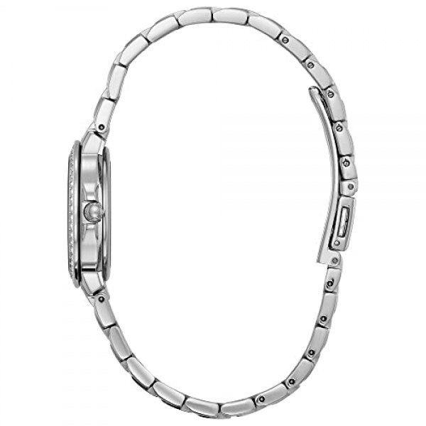 Citizen 여성용 실루엣 크리스탈 에코드라이브 시계, 바늘 3개 날짜, 스테인리스 스틸