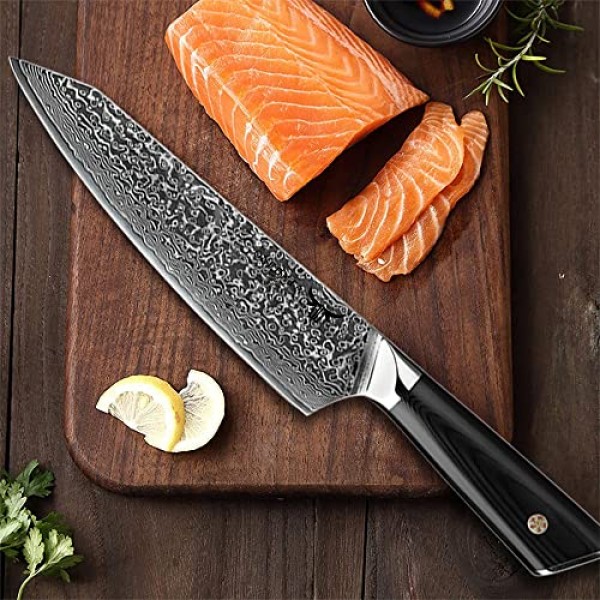 ONEONTA 셰프 나이프 - 일본 셰프 나이프 8인치 - 다마스커스 주방 칼 전문가용 - 일본 AUS-10V 강철, G10 핸들, 67레이어