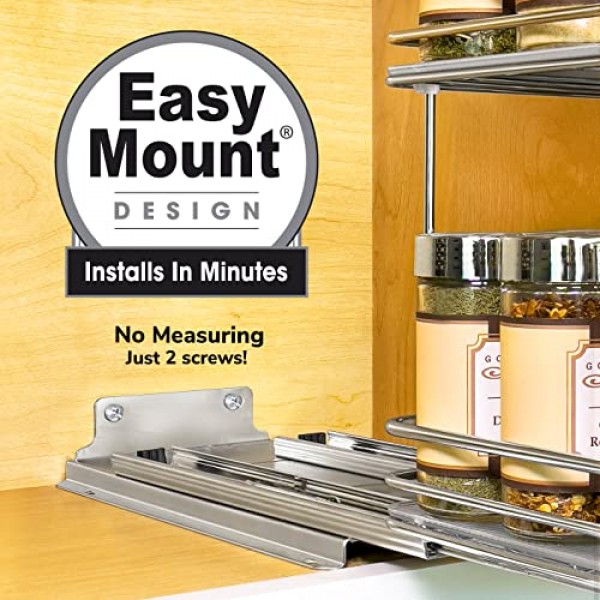 LYNK PROFESSIONAL® 캐비닛용 풀아웃 스파이스 랙 정리함 - 6-1/4인치 폭 - 슬라이드 아웃 랙 - 슬라이딩 스파이스 정리함 선반 - 2단, 크롬