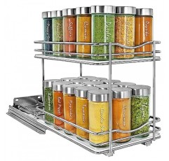 LYNK PROFESSIONAL® 캐비닛용 풀아웃 스파이스 랙 정리함 - 6-1/4인치 폭 - 슬라이드 아웃 랙 - 슬라이딩 스파이스 정리함 선반 - 2단, 크롬