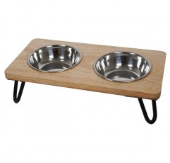중소형 개와 고양이를 위한 Rosewood Raised Wooden Dog Bowl, 견고한 제기 스탠드와 2개의 스테인리스 스틸 물 및 음식 그릇, 중형