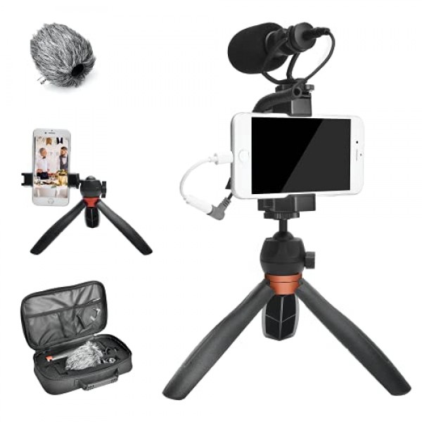 comica 스마트폰 비디오 마이크 키트, CVM-VM10-K2 Pro Vlogging 키트(소니, Canon, Nikon DSLR 카메라, iPhone, Samsung, Huawei용 YouTube, TikTok(샷건 마이크 포함) 삼각대 폰 홀더 휴대 가능)