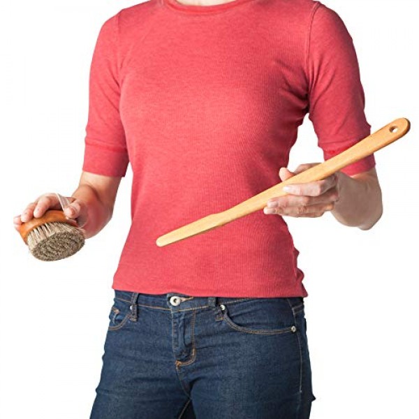탈착식 스팀 너도밤나무 손잡이가 있는 Redecker Wellfit 목욕 브러시, 100% 독일산, 혼합 말총 및 식물 섬유 강모, 길이 17-1/2인치