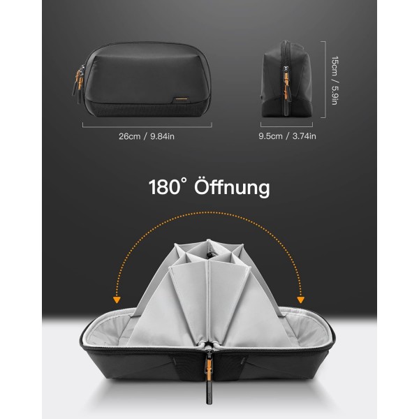 Inateck Electronics Case, 생활 방수 액세서리 가방, 가제트 정리 가방, USB 케이블 정리 도구, 여행용, AB03007 블랙