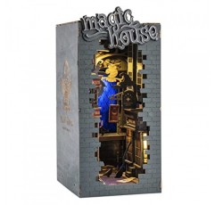 Rowood Book Nook 3D 나무 퍼즐, DIY 책장 삽입 장식 빌딩 세트 성인을위한 LED 조명이있는 모델 키트 Kids-Magic House