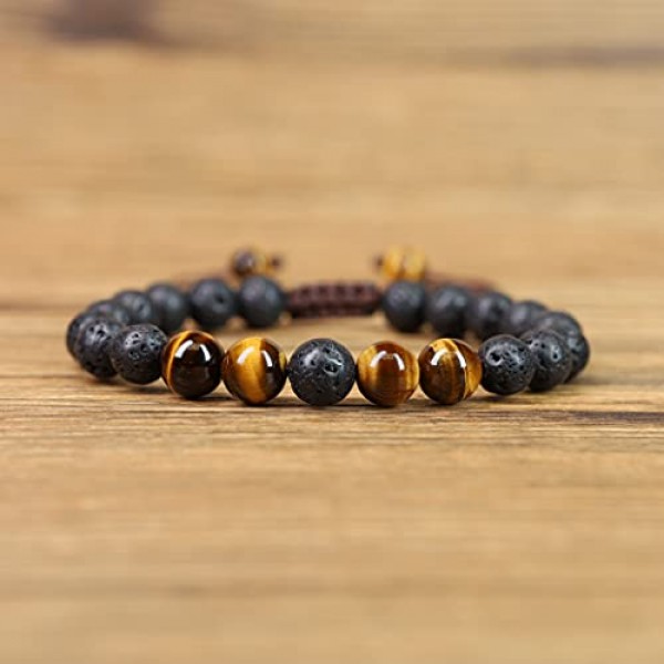 COAI 용암석과 원석으로 제작된 남성용 행운팔찌, 조절 가능